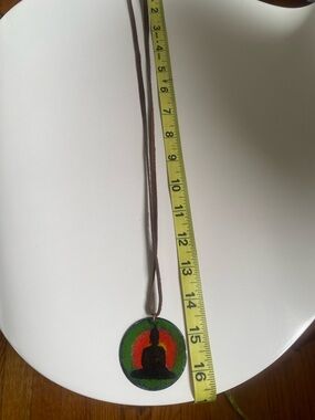 Hand-Painted Buddha Pendant Necklace in Green and Red